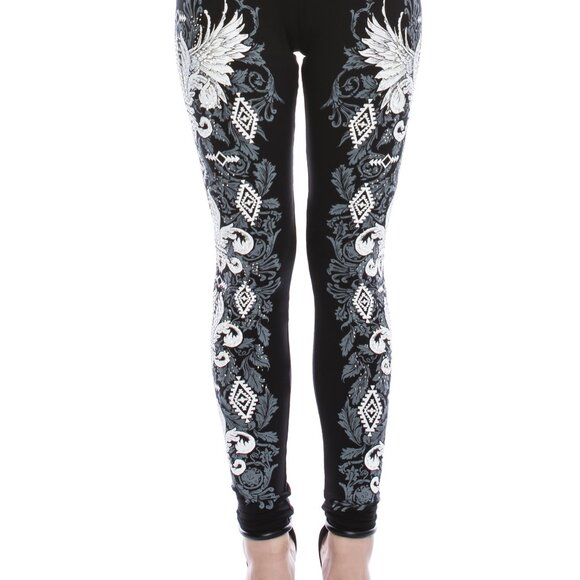 new VOCAL LEGGINGS FLEUR-DE-LIS rhinestones party pants black SM-XXL SLIMMING - Picture 4 of 5